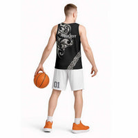 All Black Maori Tribal Tattoo Personalised Basketball Jersey Stone Gray Polynesian Style - Polynesian Pride