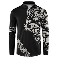 All Black Maori Tribal Tattoo Personalised Button Sweatshirt Stone Gray Polynesian Style - Polynesian Pride