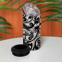 All Black Maori Tribal Tattoo Personalised 4 in 1 Can Cooler Tumbler Stone Gray Polynesian Style - Polynesian Pride