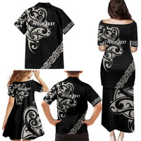 All Black Maori Tribal Tattoo Personalised Family Matching Puletasi and Hawaiian Shirt Stone Gray Polynesian Style - Polynesian Pride