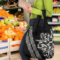 All Black Maori Tribal Tattoo Personalised Grocery Bag Stone Gray Polynesian Style - Polynesian Pride