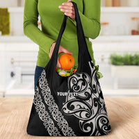 All Black Maori Tribal Tattoo Personalised Grocery Bag Stone Gray Polynesian Style - Polynesian Pride