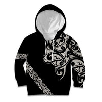 All Black Maori Tribal Tattoo Personalised Kid Hoodie Stone Gray Polynesian Style - Polynesian Pride