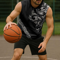 All Black Maori Tribal Tattoo Personalised Sleeveless Hoodie Stone Gray Polynesian Style - Polynesian Pride