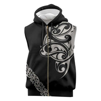 All Black Maori Tribal Tattoo Personalised Sleeveless Zip Hoodie Stone Gray Polynesian Style LT9 Gray - Polynesian Pride