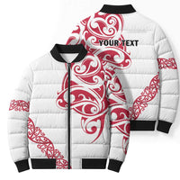 All White Maori Tribal Tattoo Personalised Bomber Puffer Jacket Classic Red Polynesian Style - Polynesian Pride