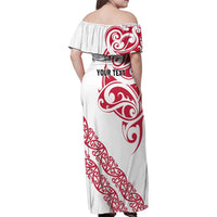All White Maori Tribal Tattoo Personalised Family Matching Off Shoulder Maxi Dress and Hawaiian Shirt Classic Red Polynesian Style - Polynesian Pride