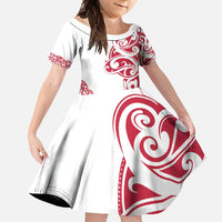 All White Maori Tribal Tattoo Personalised Family Matching Tank Maxi Dress and Hawaiian Shirt Classic Red Polynesian Style - Polynesian Pride