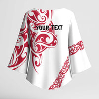 All White Maori Tribal Tattoo Personalised Kimono Sleeve Blouse Classic Red Polynesian Style - Polynesian Pride