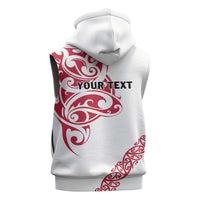 All White Maori Tribal Tattoo Personalised Sleeveless Hoodie Classic Red Polynesian Style - Polynesian Pride