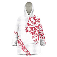All White Maori Tribal Tattoo Personalised Wearable Blanket Hoodie Classic Red Polynesian Style - Polynesian Pride
