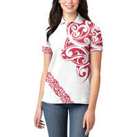 All White Maori Tribal Tattoo Personalised Women Polo Shirt Classic Red Polynesian Style - Polynesian Pride
