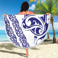 All White Maori Tribal Tattoo Personalised Beach Blanket Dark Blue Polynesian Style - Polynesian Pride