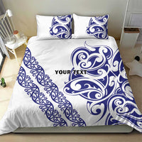 All White Maori Tribal Tattoo Personalised Bedding Set Dark Blue Polynesian Style - Polynesian Pride