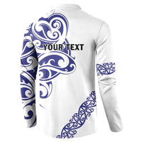 All White Maori Tribal Tattoo Personalised Button Sweatshirt Dark Blue Polynesian Style - Polynesian Pride