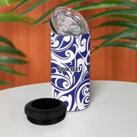 All White Maori Tribal Tattoo Personalised 4 in 1 Can Cooler Tumbler Dark Blue Polynesian Style - Polynesian Pride