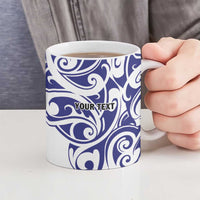 All White Maori Tribal Tattoo Personalised Ceramic Mug Dark Blue Polynesian Style - Polynesian Pride