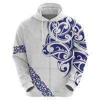 All White Maori Tribal Tattoo Personalised Hoodie Dark Blue Polynesian Style - Polynesian Pride