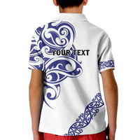 All White Maori Tribal Tattoo Personalised Kid Polo Shirt Dark Blue Polynesian Style - Polynesian Pride