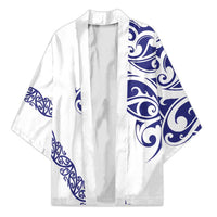 All White Maori Tribal Tattoo Personalised Kimono Dark Blue Polynesian Style LT9 Unisex Blue - Polynesian Pride