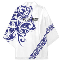 All White Maori Tribal Tattoo Personalised Kimono Dark Blue Polynesian Style LT9 - Polynesian Pride