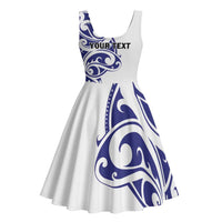All White Maori Tribal Tattoo Personalised Midi Dress Dark Blue Polynesian Style - Polynesian Pride