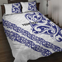 All White Maori Tribal Tattoo Personalised Quilt Bed Set Dark Blue Polynesian Style - Polynesian Pride