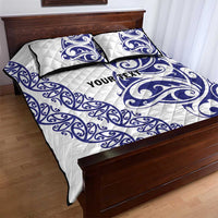 All White Maori Tribal Tattoo Personalised Quilt Bed Set Dark Blue Polynesian Style - Polynesian Pride