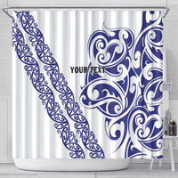 All White Maori Tribal Tattoo Personalised Shower Curtain Dark Blue Polynesian Style - Polynesian Pride