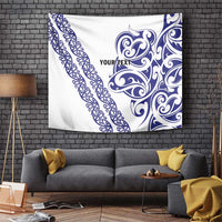All White Maori Tribal Tattoo Personalised Tapestry Dark Blue Polynesian Style LT9 Blue - Polynesian Pride