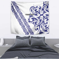 All White Maori Tribal Tattoo Personalised Tapestry Dark Blue Polynesian Style LT9 - Polynesian Pride