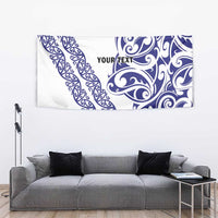 All White Maori Tribal Tattoo Personalised Tapestry Dark Blue Polynesian Style LT9 - Polynesian Pride