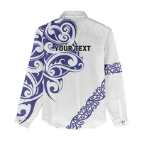 All White Maori Tribal Tattoo Personalised Women Casual Shirt Dark Blue Polynesian Style - Polynesian Pride