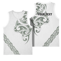 All White Maori Tribal Tattoo Personalised Basketball Jersey Moss Green Polynesian Style - Polynesian Pride