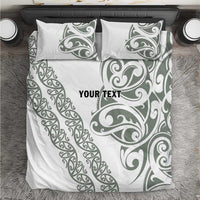 All White Maori Tribal Tattoo Personalised Bedding Set Moss Green Polynesian Style - Polynesian Pride