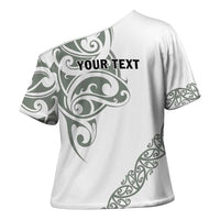 All White Maori Tribal Tattoo Personalised Cross Shoulder Shirt Moss Green Polynesian Style - Polynesian Pride