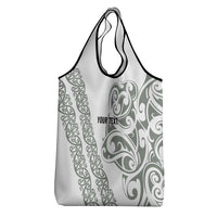 All White Maori Tribal Tattoo Personalised Grocery Bag Moss Green Polynesian Style - Polynesian Pride