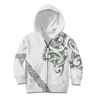 All White Maori Tribal Tattoo Personalised Kid Hoodie Moss Green Polynesian Style - Polynesian Pride