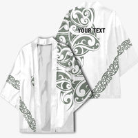 All White Maori Tribal Tattoo Personalised Kimono Moss Green Polynesian Style LT9 - Polynesian Pride