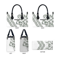 All White Maori Tribal Tattoo Personalised Leather Bag Moss Green Polynesian Style - Polynesian Pride