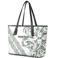 All White Maori Tribal Tattoo Personalised Leather Tote Bag Moss Green Polynesian Style - Polynesian Pride