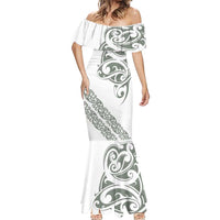 All White Maori Tribal Tattoo Personalised Mermaid Dress Moss Green Polynesian Style - Polynesian Pride