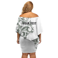All White Maori Tribal Tattoo Personalised Off Shoulder Short Dress Moss Green Polynesian Style - Polynesian Pride