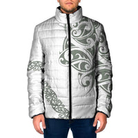 All White Maori Tribal Tattoo Personalised Padded Jacket Moss Green Polynesian Style - Polynesian Pride