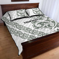 All White Maori Tribal Tattoo Personalised Quilt Bed Set Moss Green Polynesian Style - Polynesian Pride