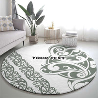 All White Maori Tribal Tattoo Personalised Round Carpet Moss Green Polynesian Style - Polynesian Pride
