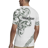 All White Maori Tribal Tattoo Personalised Rugby Jersey Moss Green Polynesian Style - Polynesian Pride