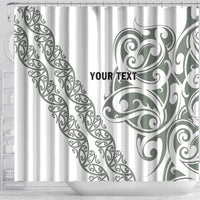 All White Maori Tribal Tattoo Personalised Shower Curtain Moss Green Polynesian Style - Polynesian Pride