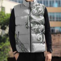 All White Maori Tribal Tattoo Personalised Sleeveless Puffer Jacket Moss Green Polynesian Style - Polynesian Pride