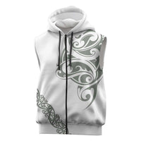 All White Maori Tribal Tattoo Personalised Sleeveless Zip Hoodie Moss Green Polynesian Style LT9 Green - Polynesian Pride